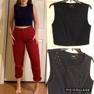 Navy Stitch Detail Crop Top